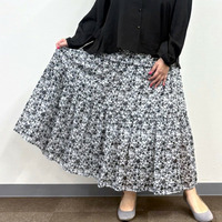 [LL・3L]ボタニカルプリントティアードスカート