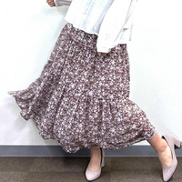 [LL・3L]ボタニカルプリントティアードスカート