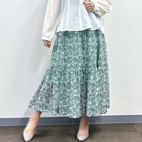 [LL・3L]ボタニカルプリントティアードスカート