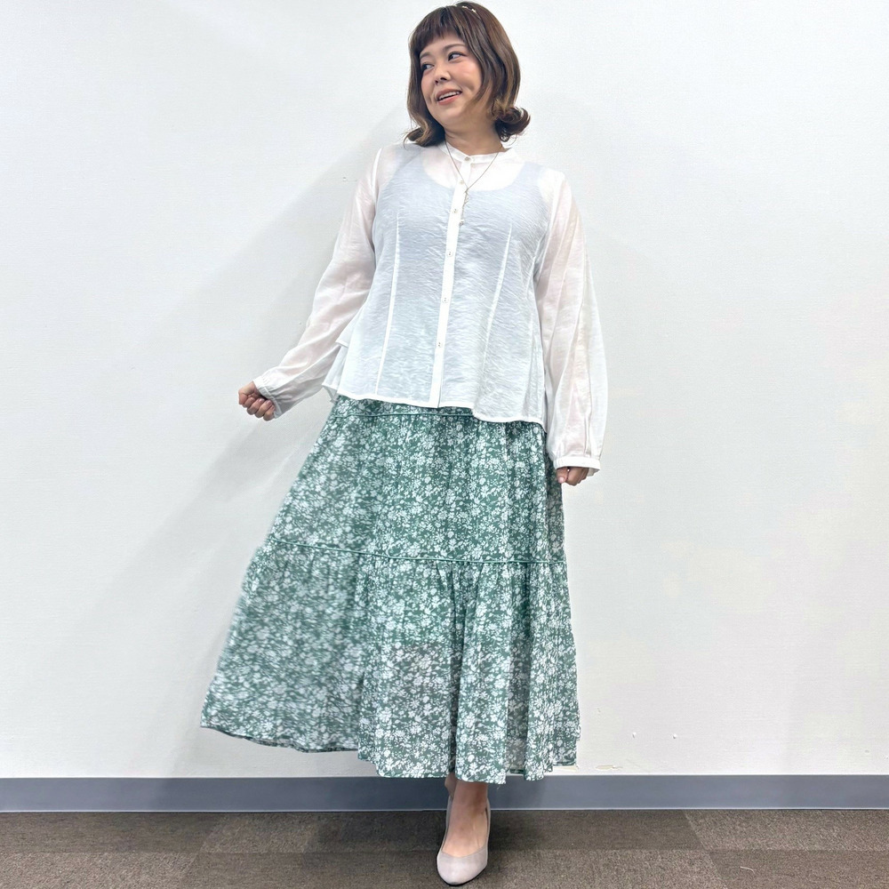 【LL・3L】ボタニカルプリントティアードスカート1