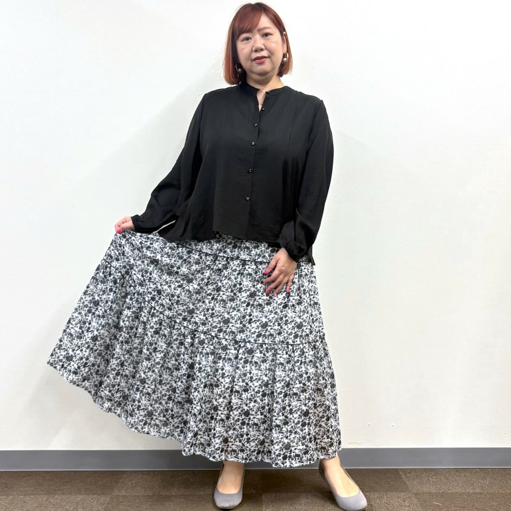 【LL・3L】ボタニカルプリントティアードスカート12