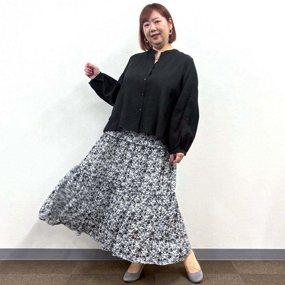 【LL・3L】ボタニカルプリントティアードスカート13