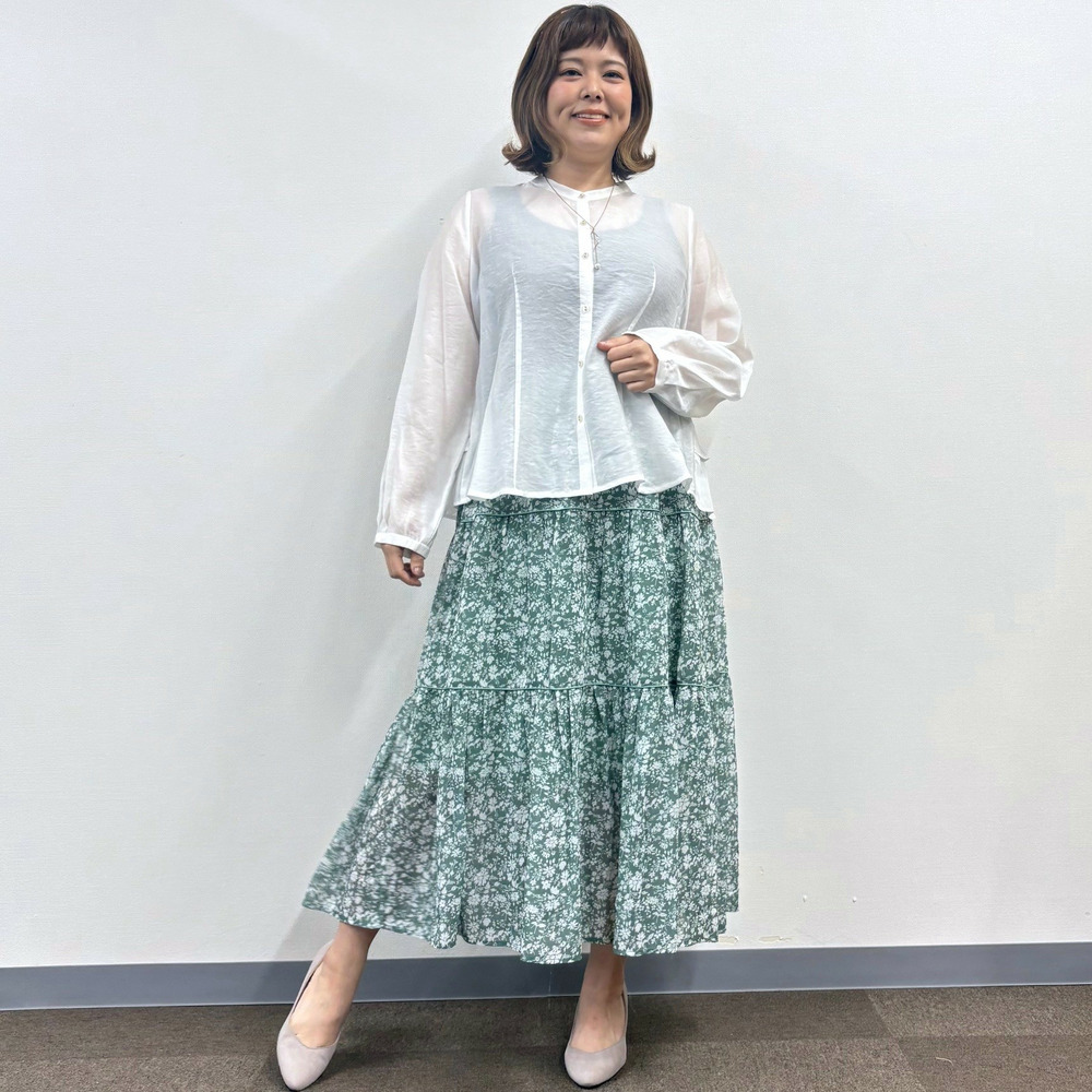 【LL・3L】ボタニカルプリントティアードスカート2