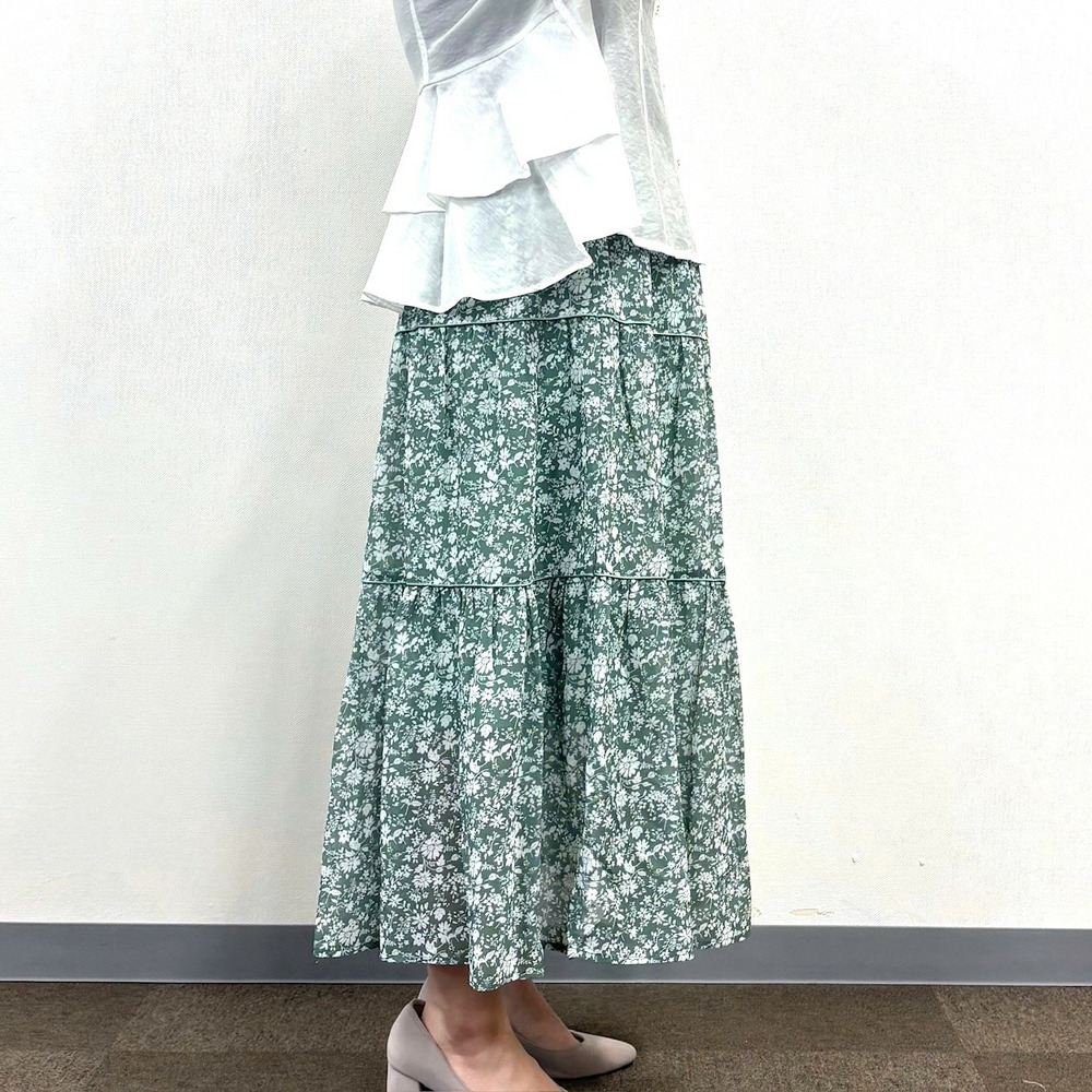 【LL・3L】ボタニカルプリントティアードスカート3