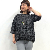 [3L・5L][日本製]裾ペプラム幾何ドットプルオーバー