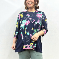 [3L・5L][日本製]フラワープリントプルオーバー