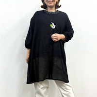 [3L-9L][日本製]パフスリーブロングカーディガン