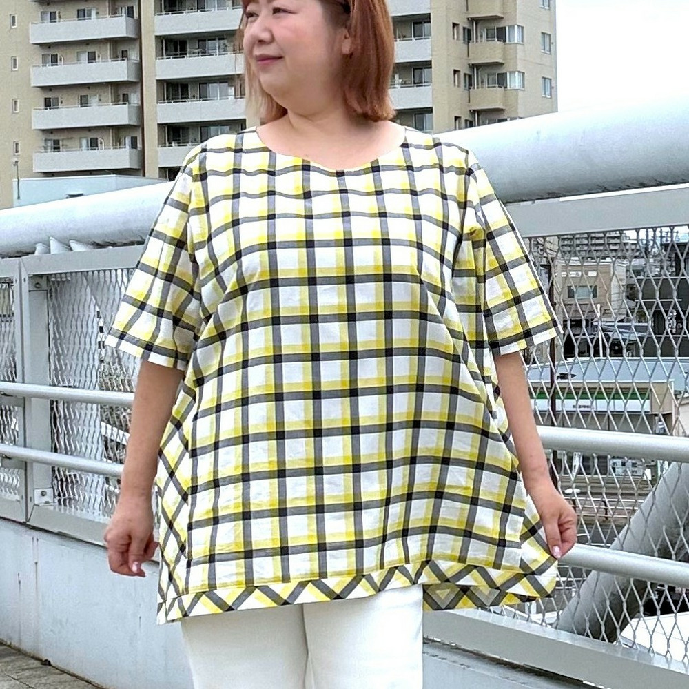 [3L・8L][日本製]チェック切替チュニック