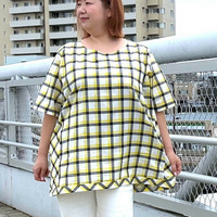 [3L・8L][日本製]チェック切替チュニック