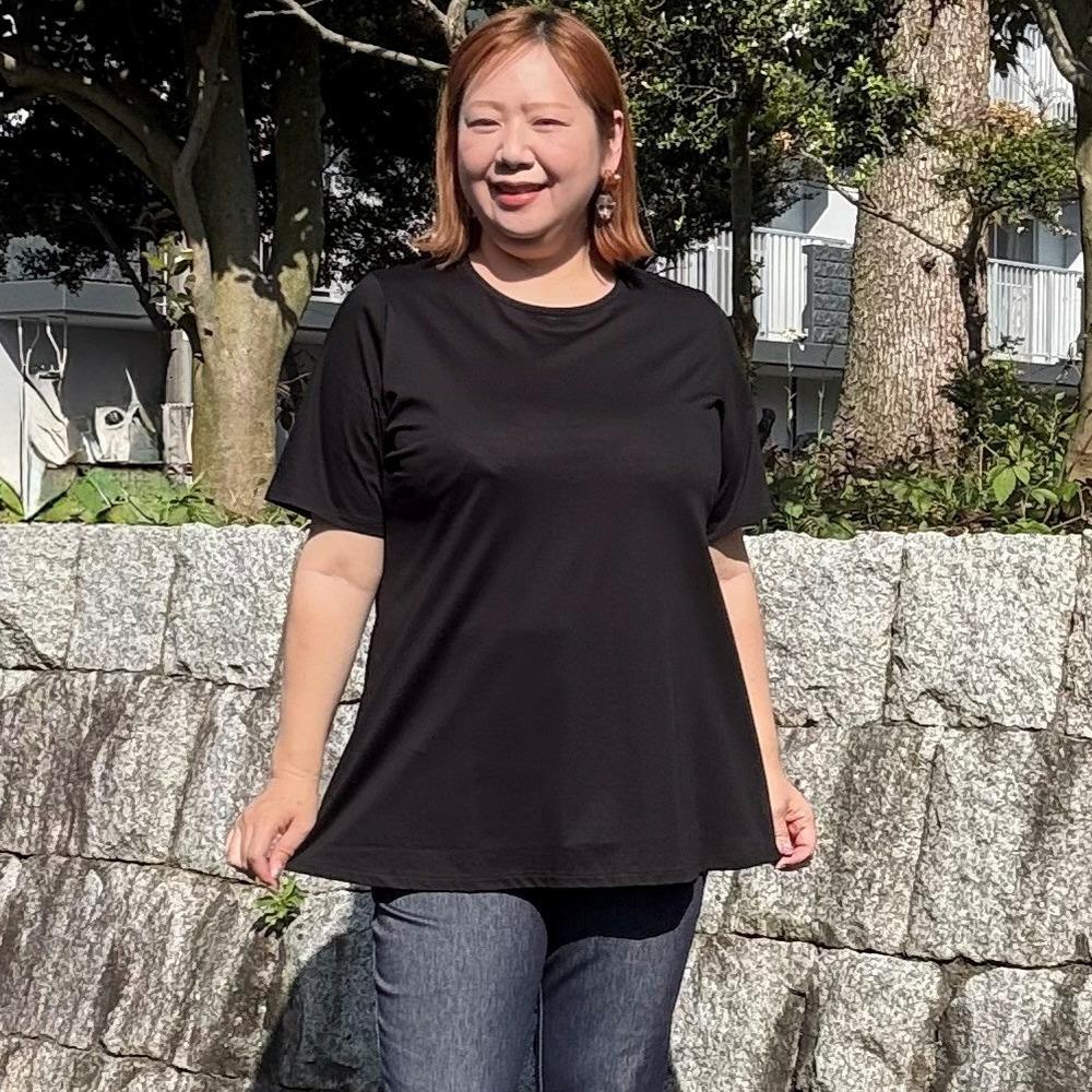 [3L-10L][日本製]マイヴィスコース微強撚天竺AラインTシャツ
