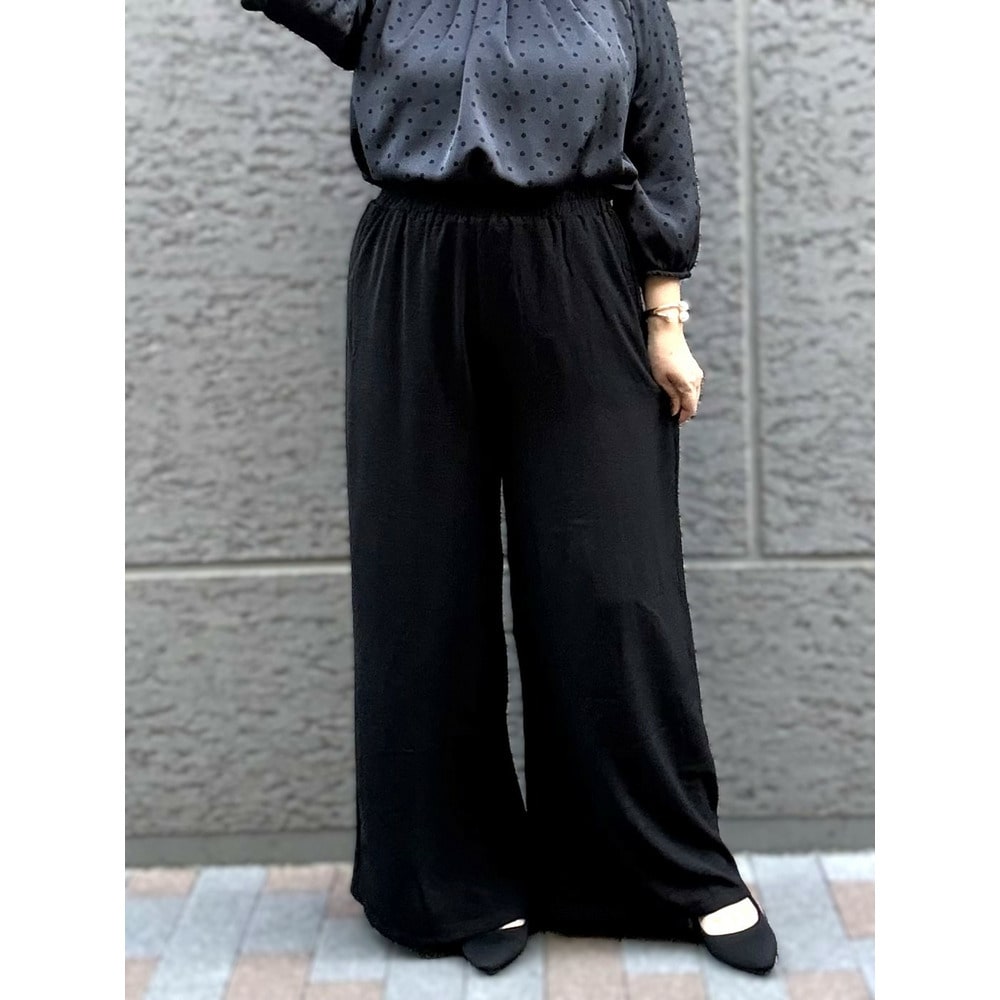 ウエストギャザーストレッチワイドパンツ