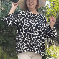 [3L-9L][日本製]アムンゼンドットネコ柄プリントブラウス