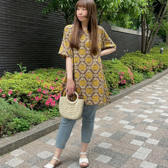 【5L】【日本製】アフリカンプリントフレアチュニック【アリノマ/Alinoma】 【5L】【日本製】アフリカンプリントフレアチュニック【アリノマ/Alinoma】