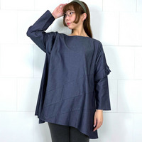[3L-9L][日本製]カイハラライトデニム袖フリルチュニック