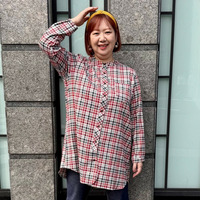 ヘリンボーンチェックラウンドカラーロングシャツ