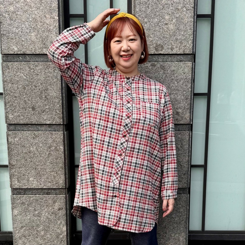 ヘリンボーンチェックラウンドカラーロングシャツ12