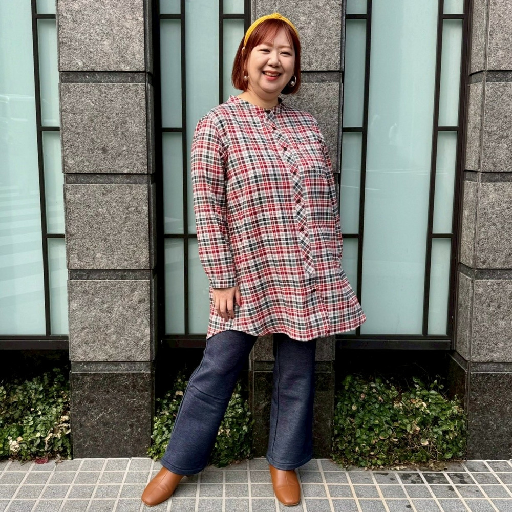 ヘリンボーンチェックラウンドカラーロングシャツ14