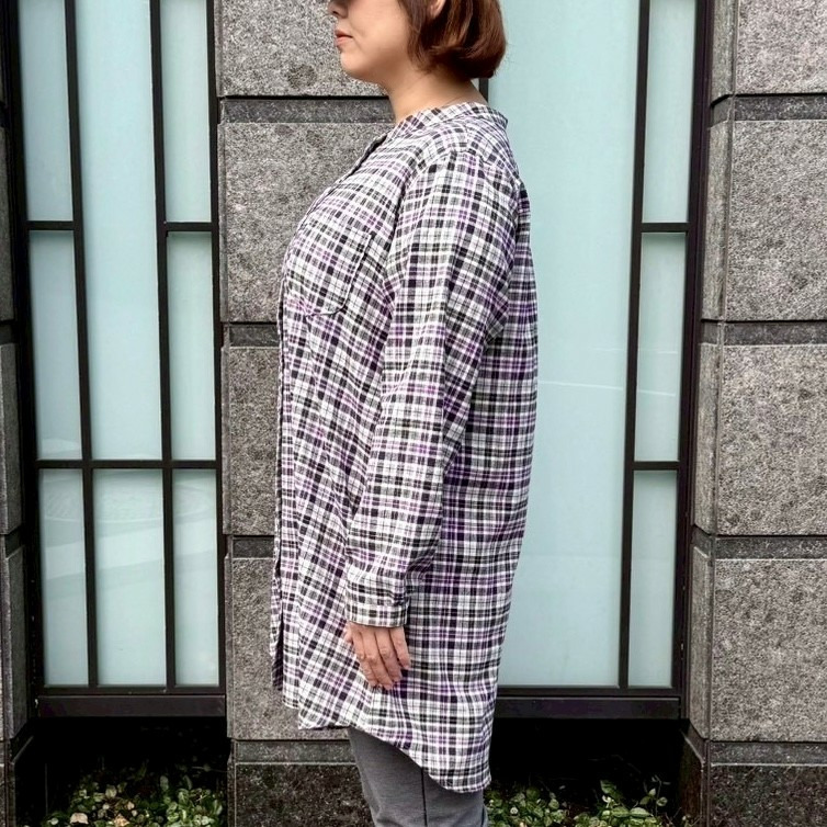 ヘリンボーンチェックラウンドカラーロングシャツ2