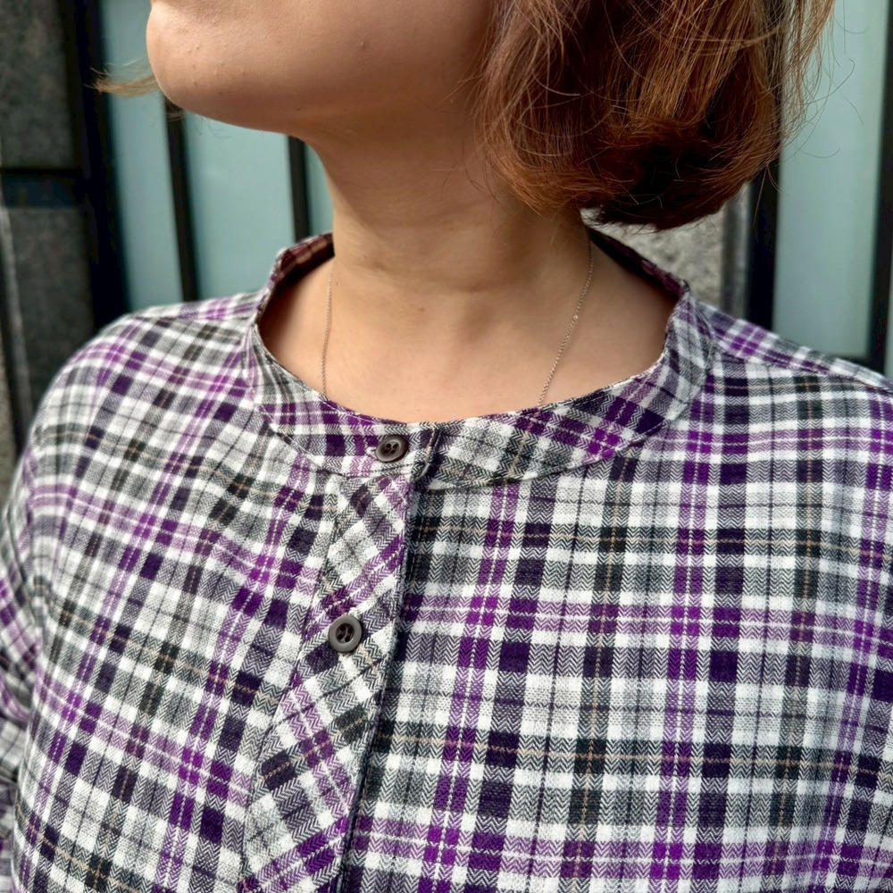 ヘリンボーンチェックラウンドカラーロングシャツ4