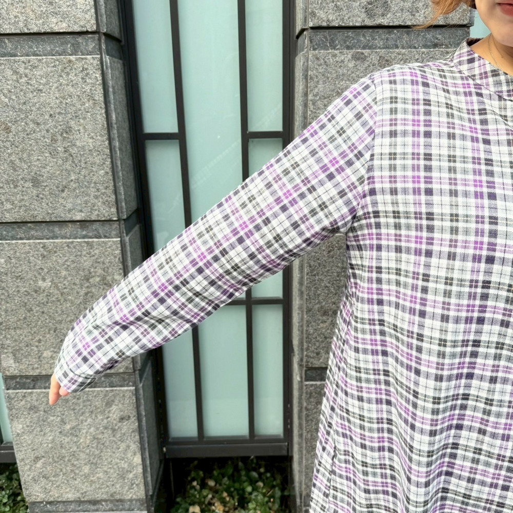 ヘリンボーンチェックラウンドカラーロングシャツ5