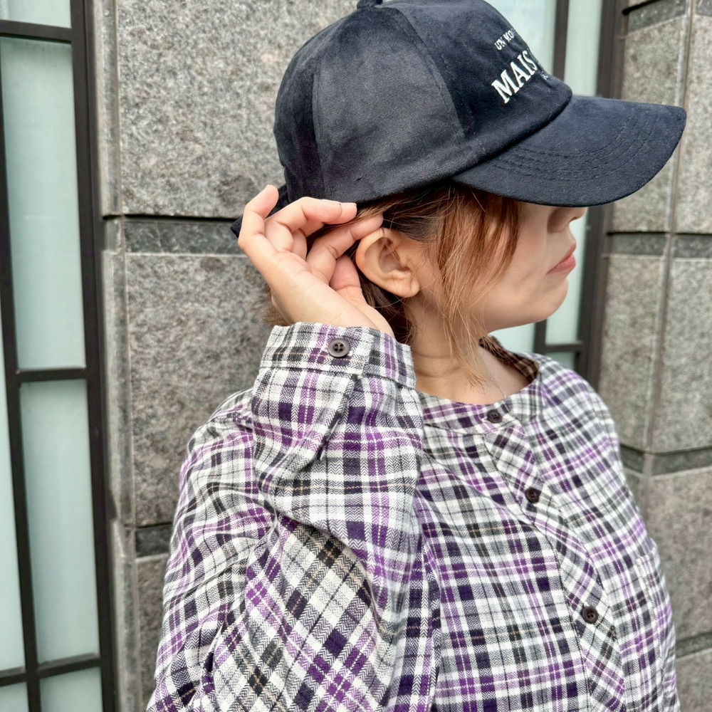 ヘリンボーンチェックラウンドカラーロングシャツ6