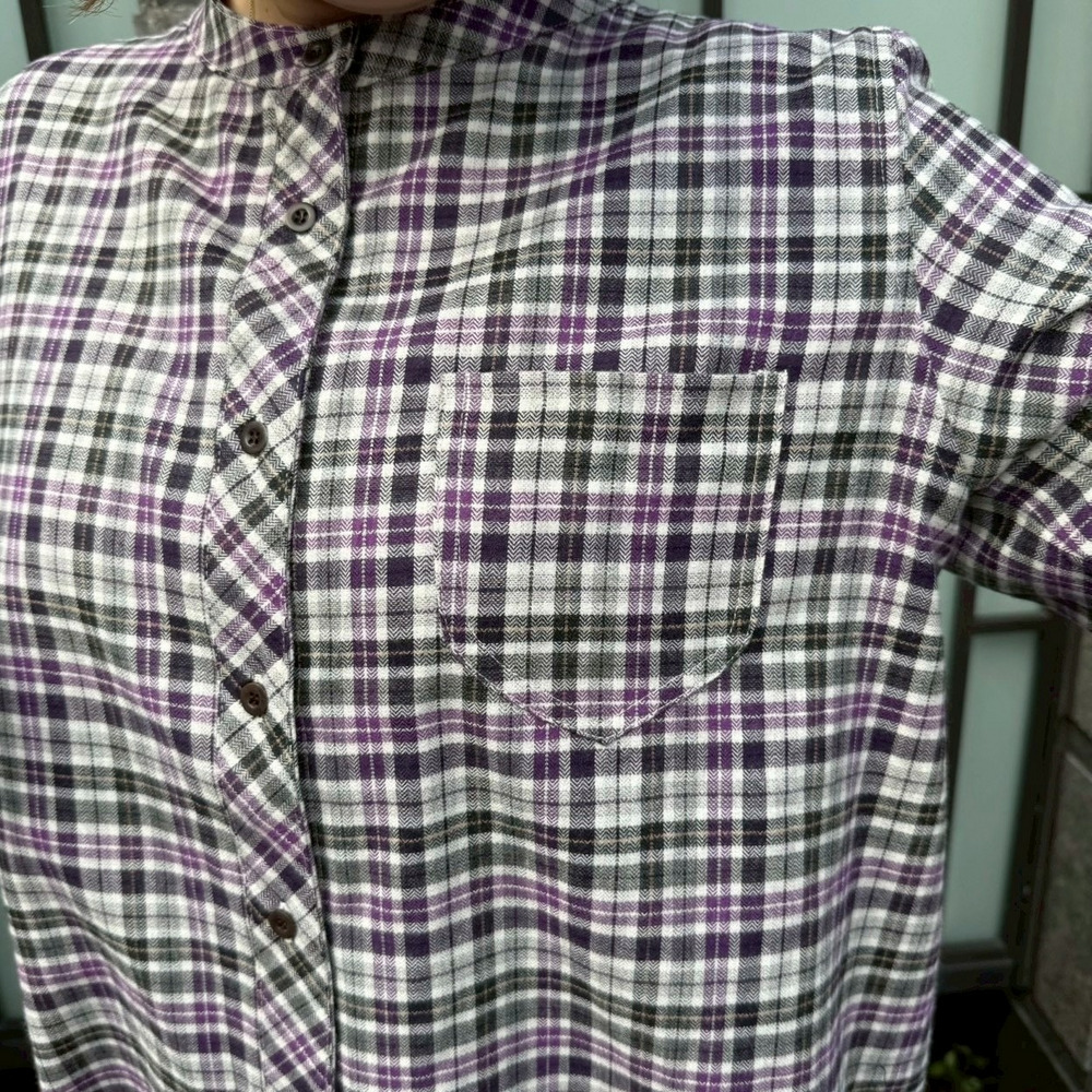 ヘリンボーンチェックラウンドカラーロングシャツ7