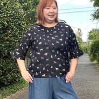 [3L-9L][日本製]60ローンイヌネコ図鑑ブラウス