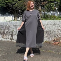[3L-8L]裾メッシュ異素材切替ワンピース