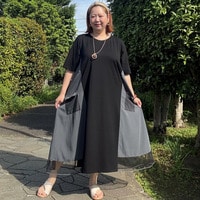 [3L-8L]裾メッシュ異素材切替ワンピース