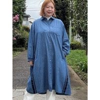 グラグランテープ使いバックギャザーデニムブラウスシャツワンピース【3L~10L】