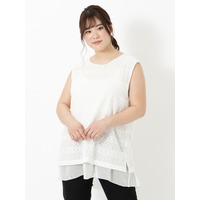 【3-10L】レース×シフォンリバーシブルノースリーブチュニック　大きいサイズ レディース