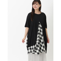 【3-10L】ギンガムチェック切り替えデザインチュニックワンピース　大きいサイズ レディース