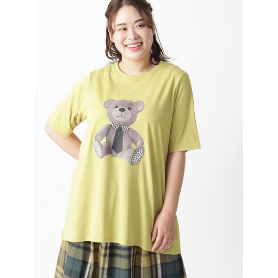 【3-10L】ベアプリントビジューTシャツ　大きいサイズ レディース【アリノマ/Alinoma】