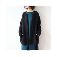 フワモチ ノーカラー ニット ジャケット