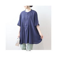 【WEB&一部店舗】 バンドカラー ピンタック チュニックブラウス