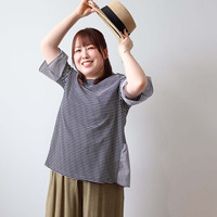 異素材切替えボーダープルオーバー