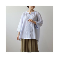 ワッシャーコットンフロントレースブラウス