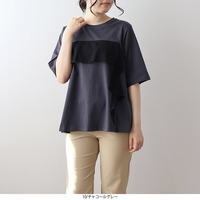 メッシュフリルカットソー 半袖 5分袖 Tシャツ
