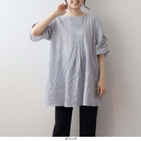 コットンシャーリングドロストスリーブチュニック 半袖 5分袖