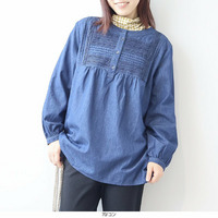 【WEB/一部店舗限定】 ライトオンスデニムフロントレースブラウス