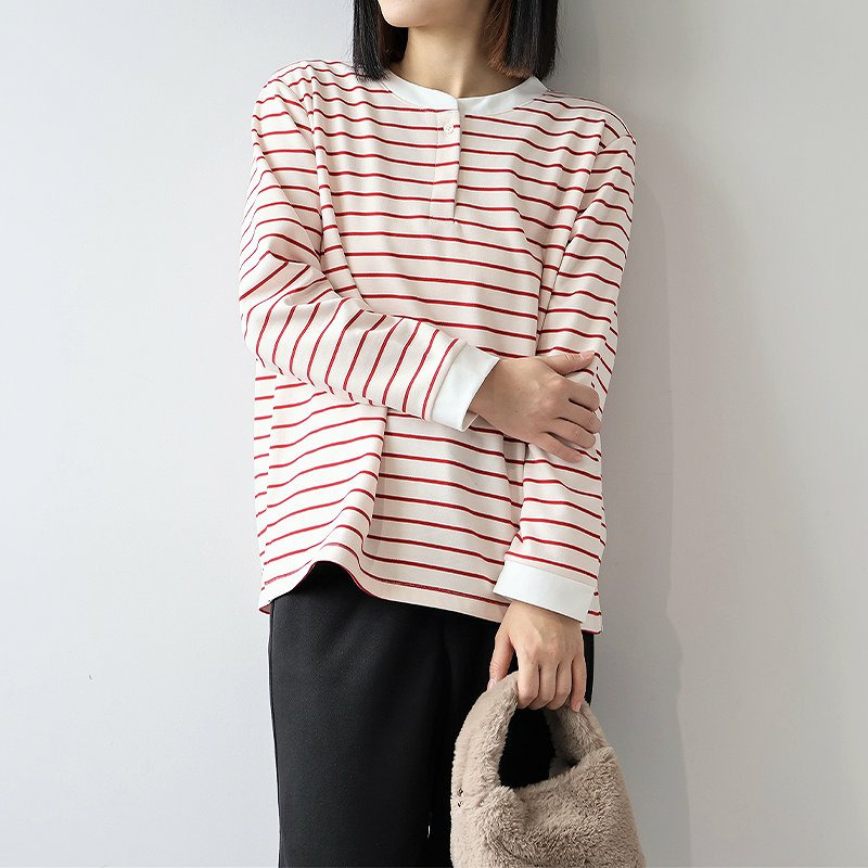 裏起毛バンドカラーボーダーカットソー3