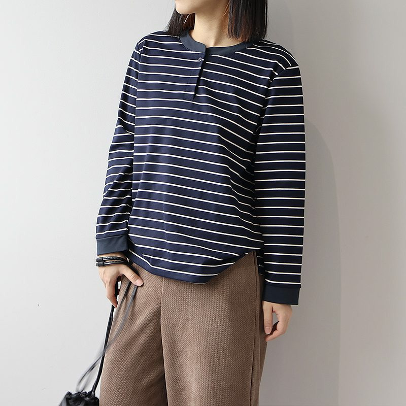 裏起毛バンドカラーボーダーカットソー9