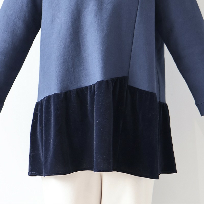 裏起毛スエットベロア切替えチュニックカットソー11