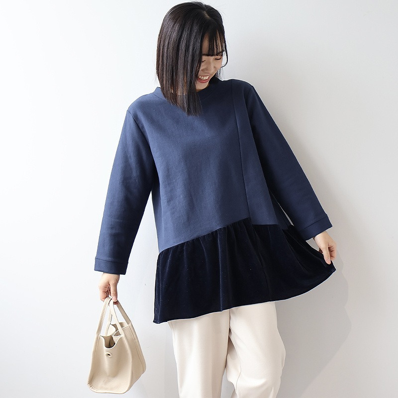 裏起毛スエットベロア切替えチュニックカットソー6