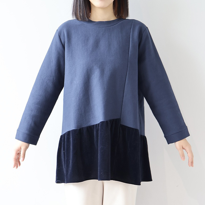 裏起毛スエットベロア切替えチュニックカットソー7