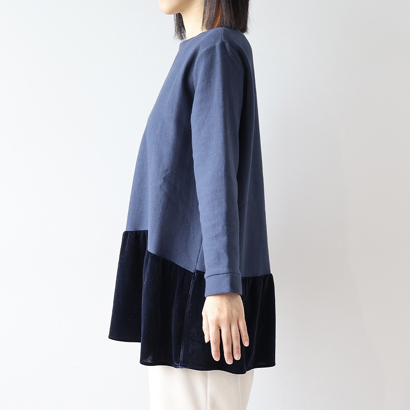 裏起毛スエットベロア切替えチュニックカットソー8