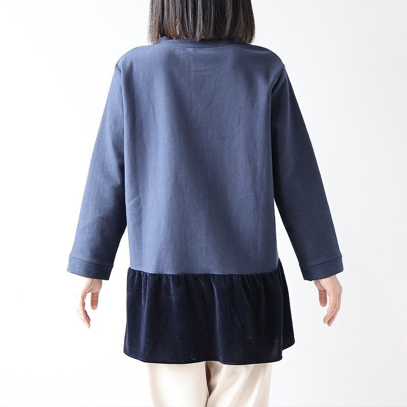 裏起毛スエットベロア切替えチュニックカットソー9