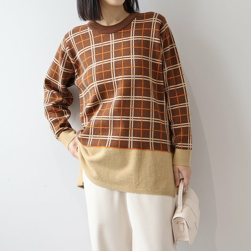 【WEB/一部店舗限定】 チェック切替えニットチュニック11