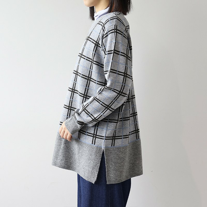 【WEB/一部店舗限定】 チェック切替えニットチュニック13