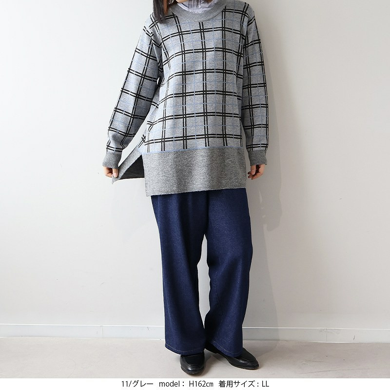 【WEB/一部店舗限定】 チェック切替えニットチュニック2
